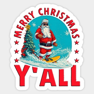 Funny Christmas In July Santa Surfing Sticker